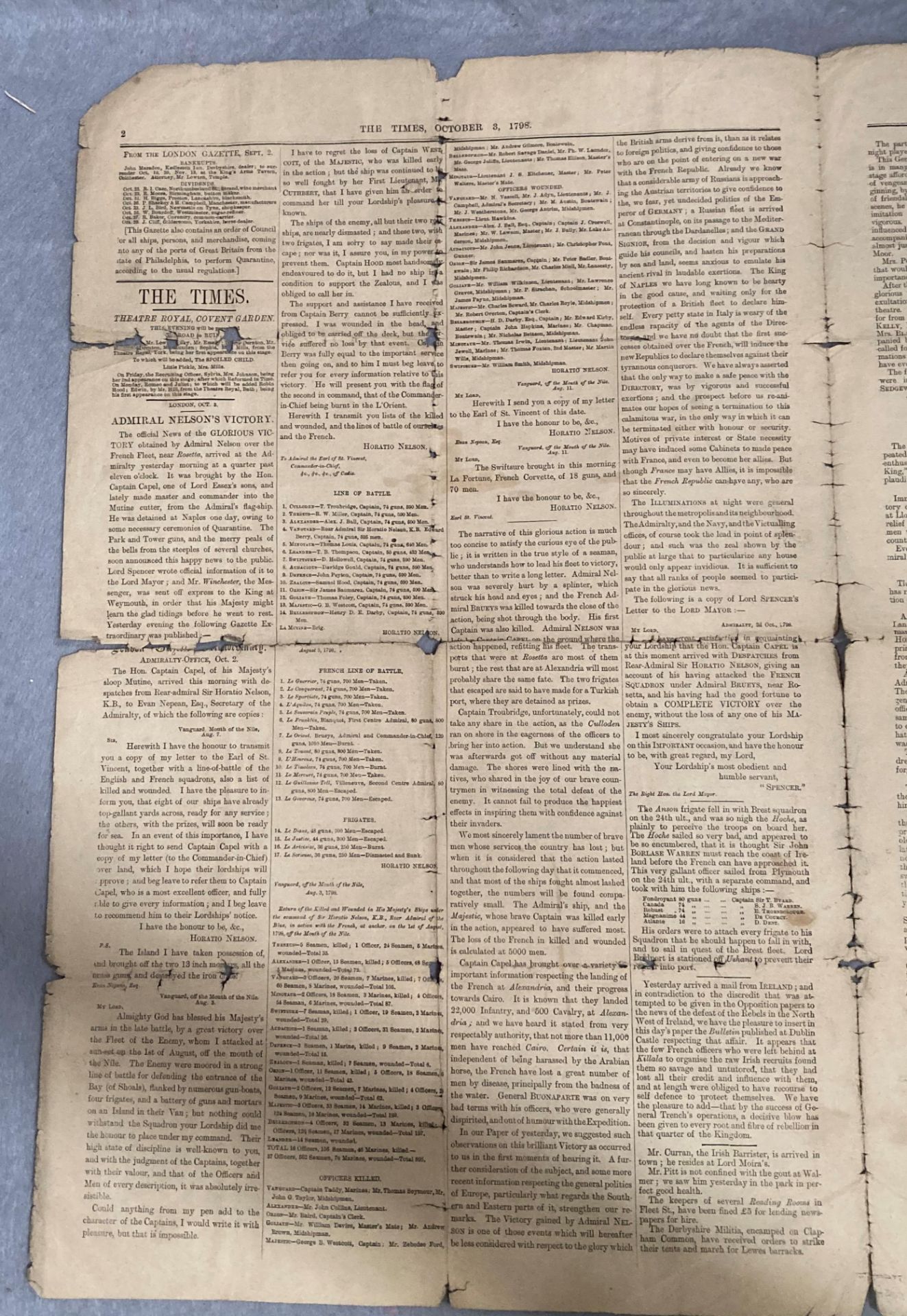 The Times Newspaper dated Wednesday October 3rd 1798 No. - Image 4 of 8