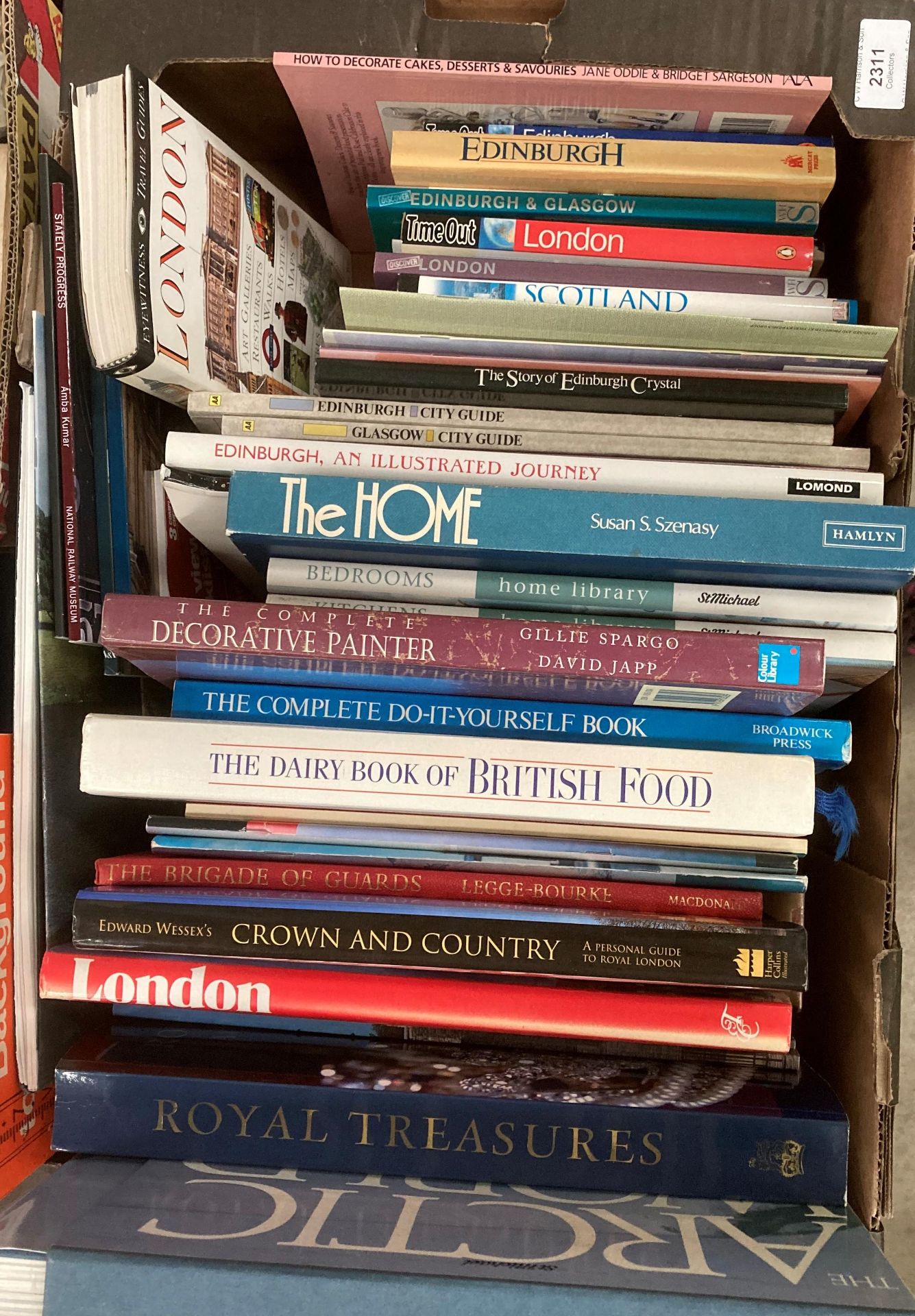 Contents to tray - a quantity of books on London, Scotland, The Home, D.I.