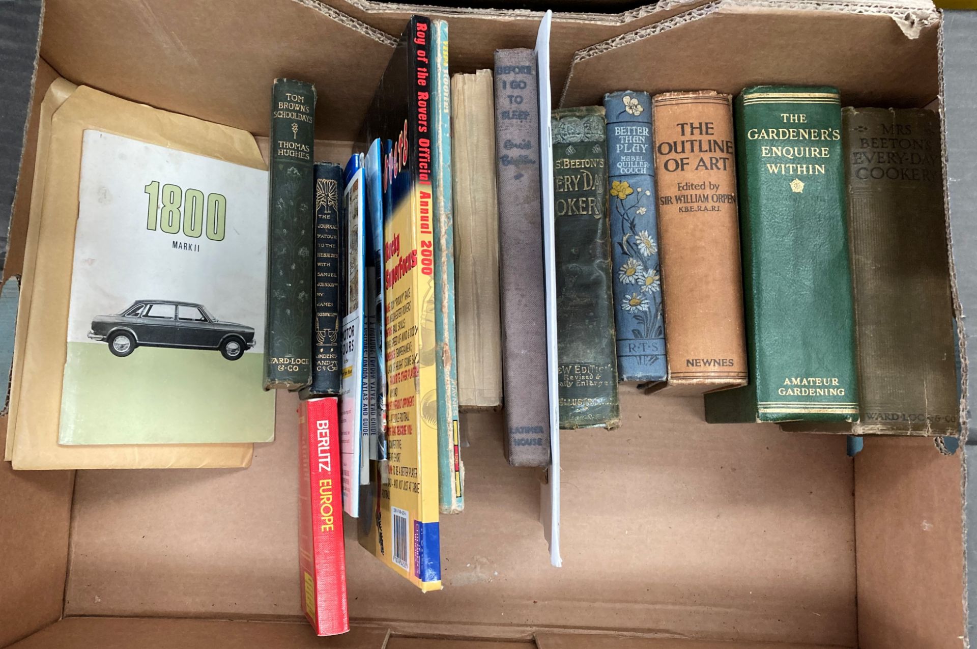 Contents to box - a quantity of books and pamphlets including Haynes and Vespa Scooters,