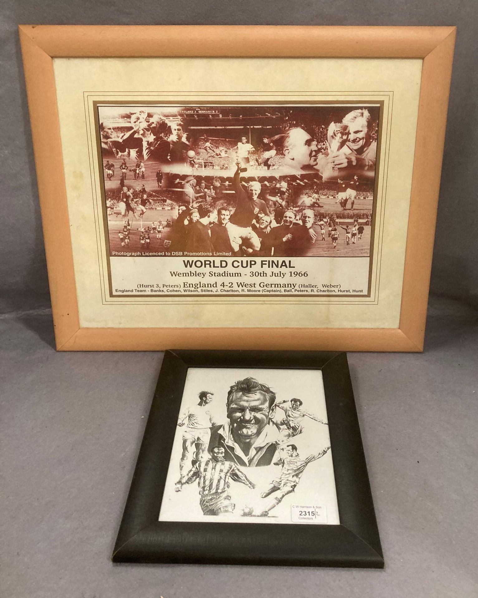 A framed photo print collage World Cup Final Wembley Stadium - 30th July 1966 30 x 40cm and a small