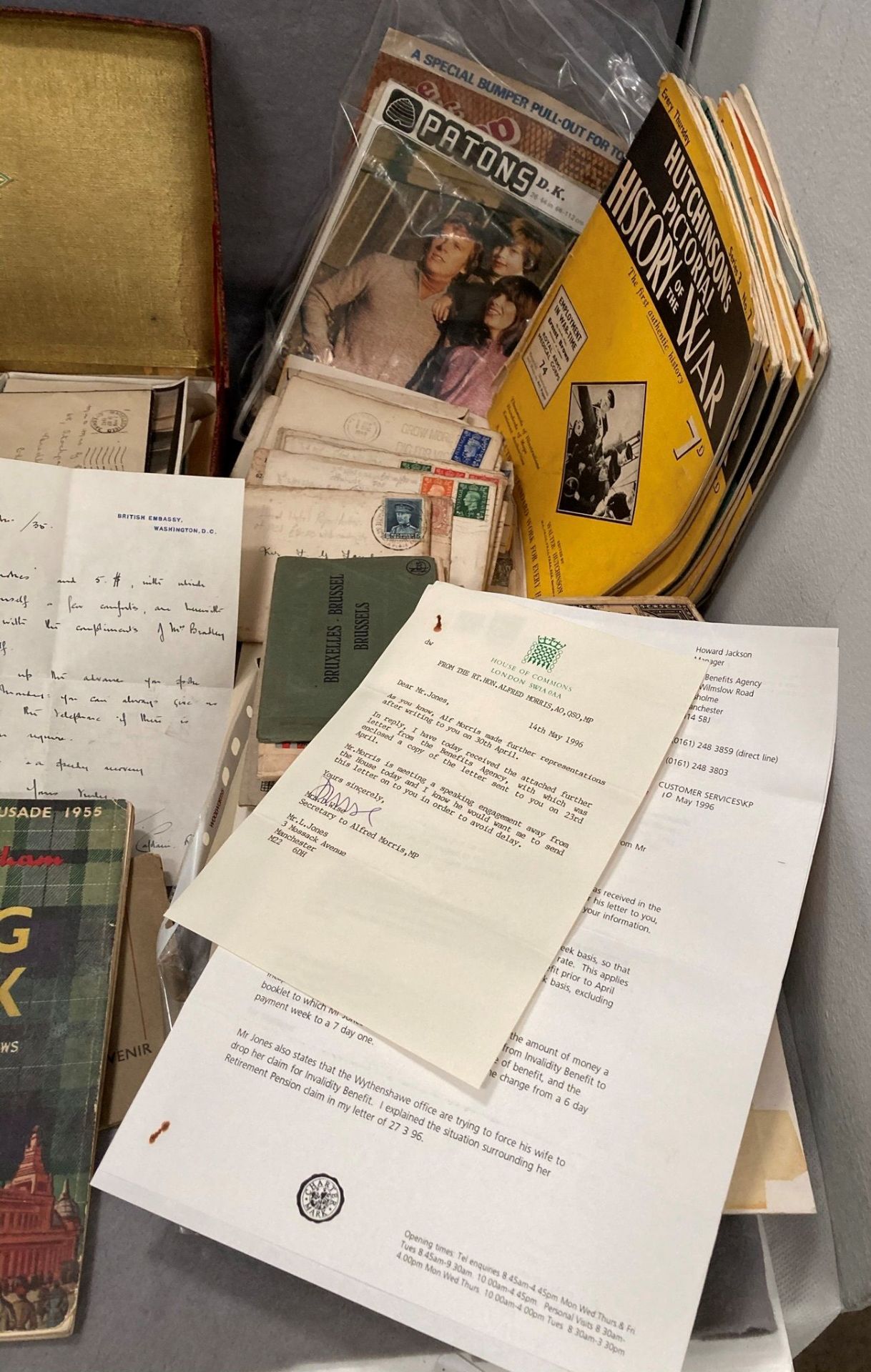 Tray of vintage and assorted ephemera - hundreds of items but noted Letter from the British Embassy - Image 4 of 5