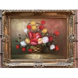 Landis an ornate gilt framed oil canvas 'Still Life - basket of roses' 47cm x 60cm