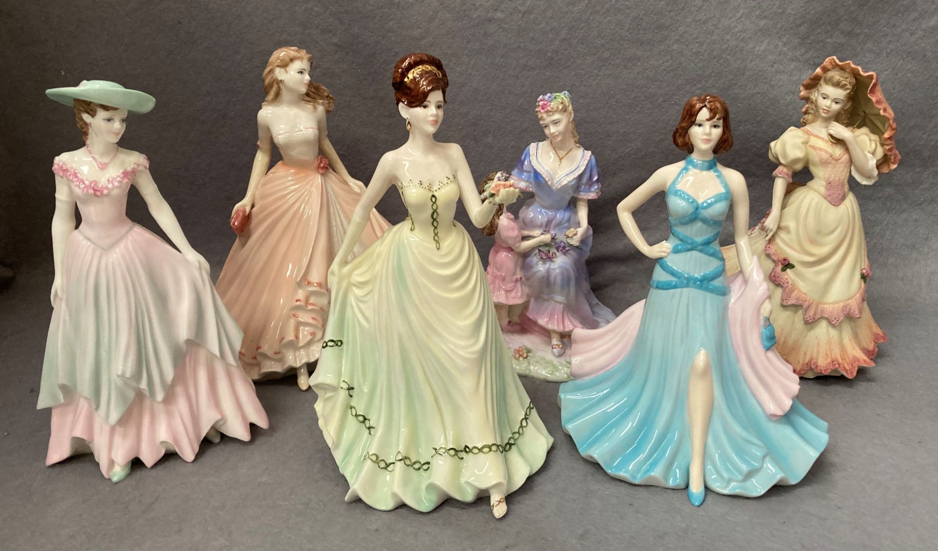 Six Coalport bone china and porcelain figurines - Congratulations, Togetherness Mother's Day,
