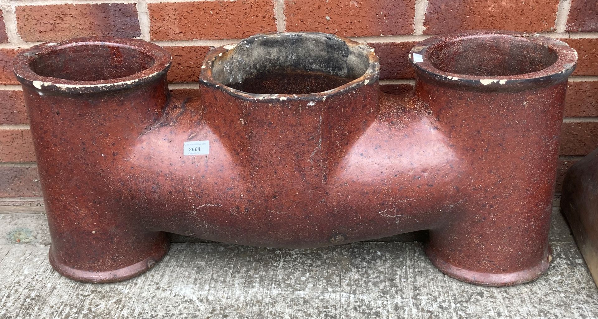 A salt glazed three pot chimney pot - 80cm long x 34cm high