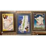 Three framed prints of French wine regions 'Champagne' 55cm x 35cm,