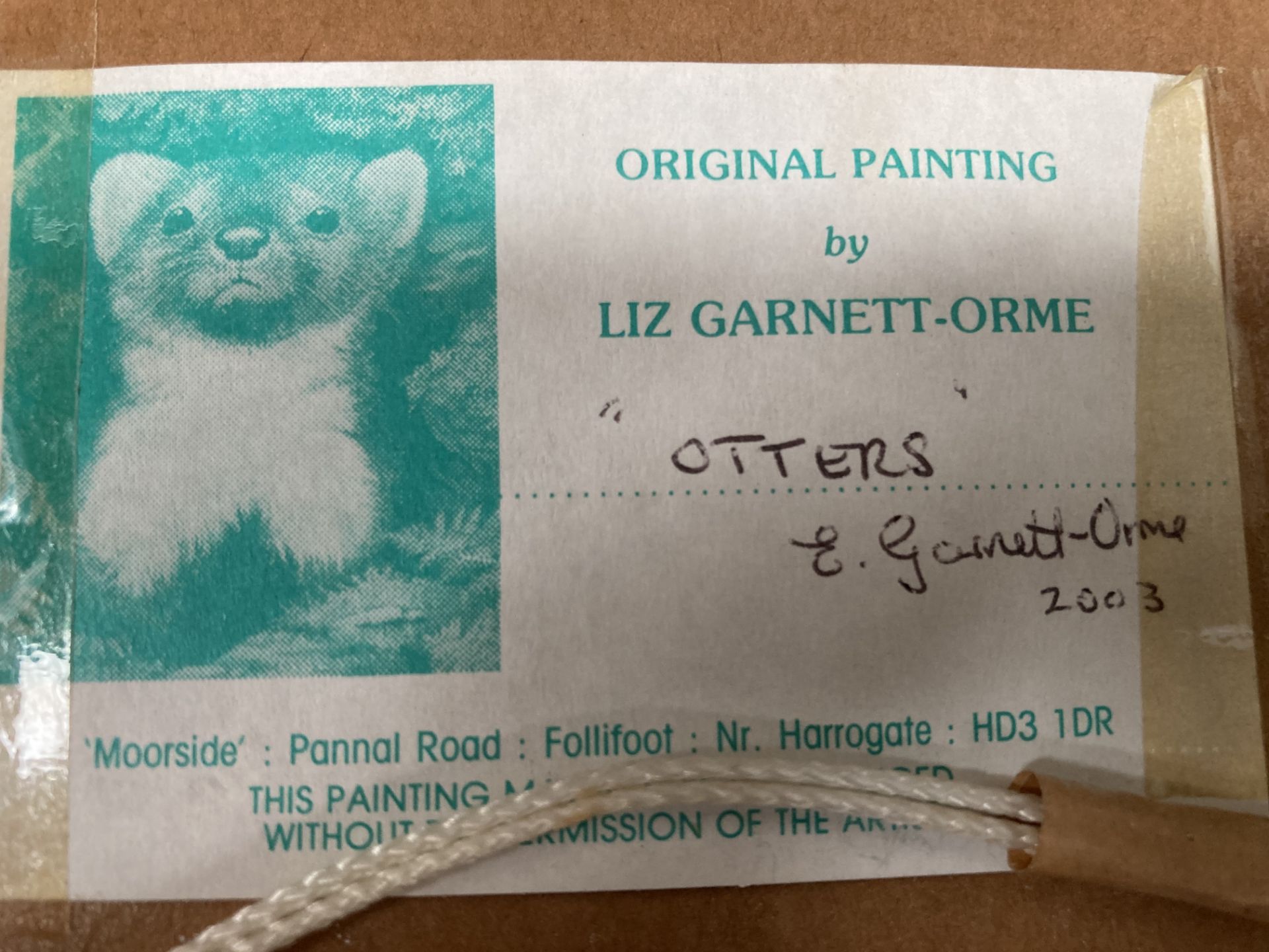Elizabeth Garnett-Orme small framed watercolour 'Otters' 20cm x 20cm signed and dated '2003 - Image 2 of 2