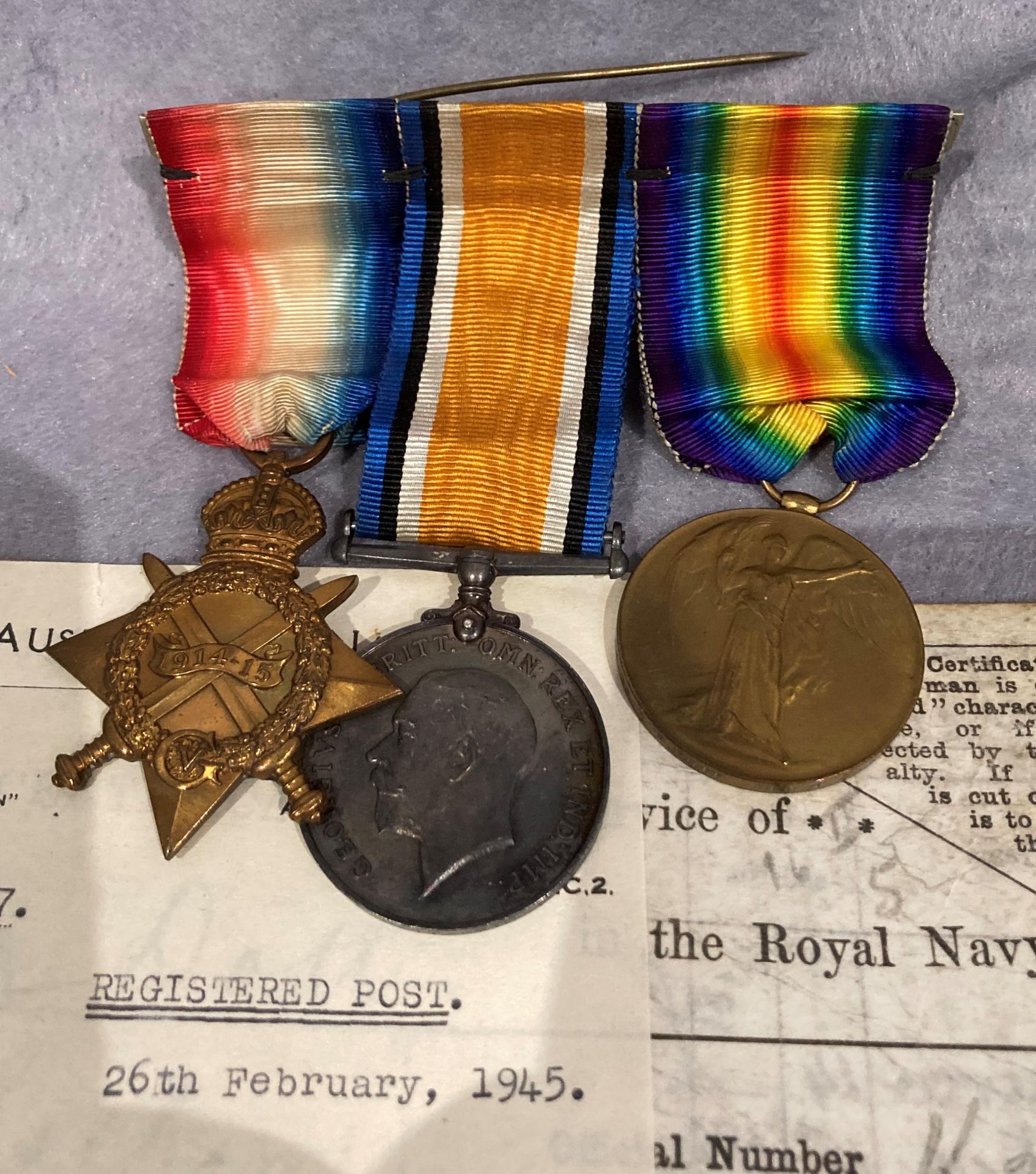 Contents to tray - three First World War medals awarded to Sto. 1 R.N. F. - Image 2 of 6