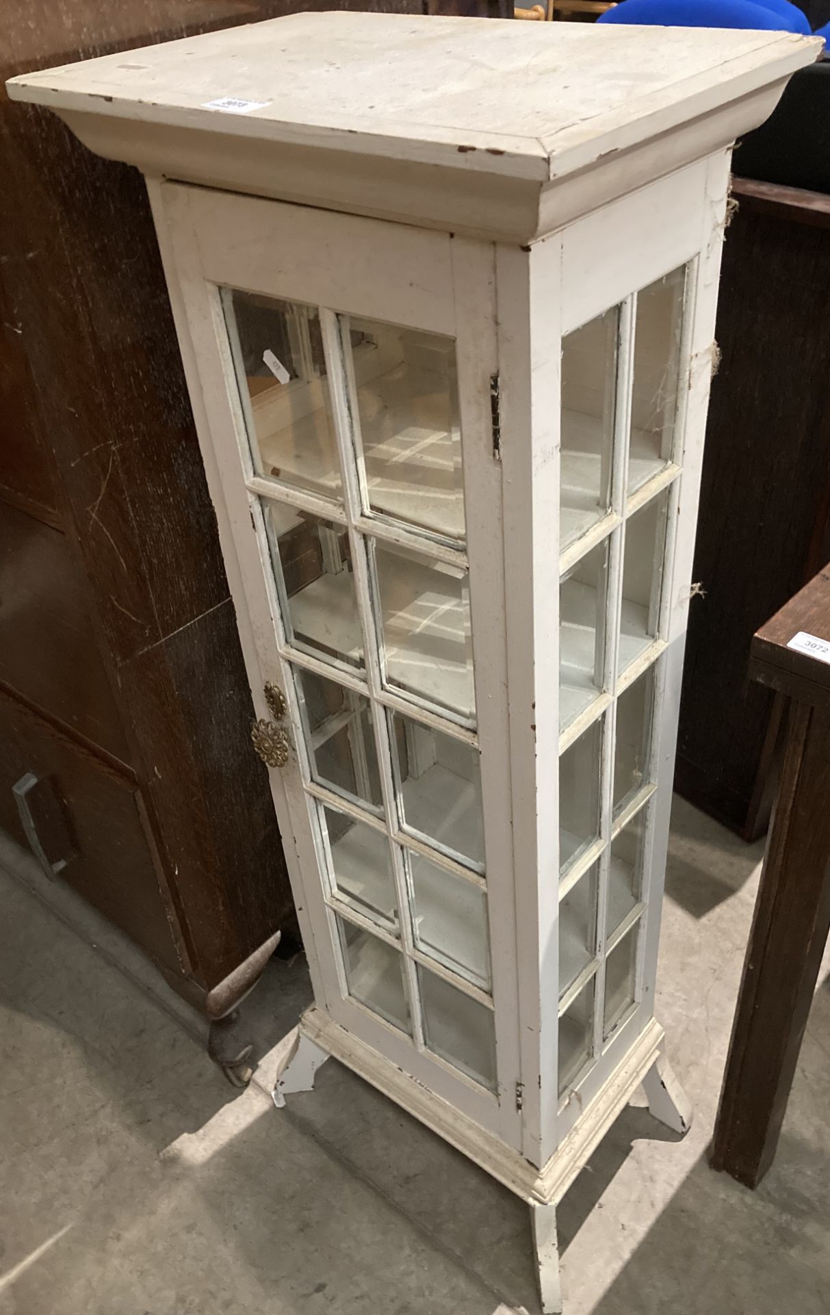 Cream wooden glazed narrow display cabinet 114cm x 41cm