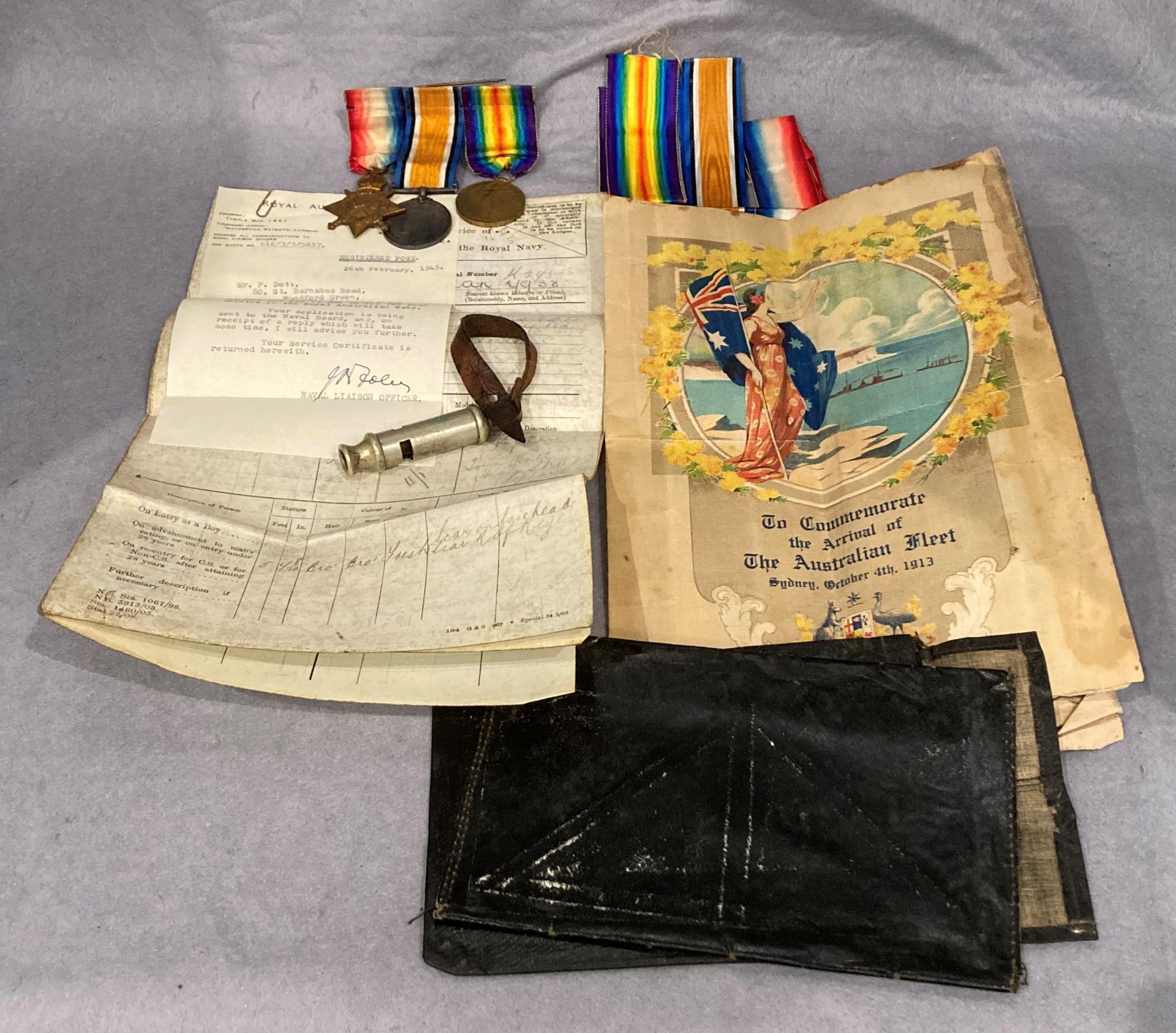 Contents to tray - three First World War medals awarded to Sto. 1 R.N. F.