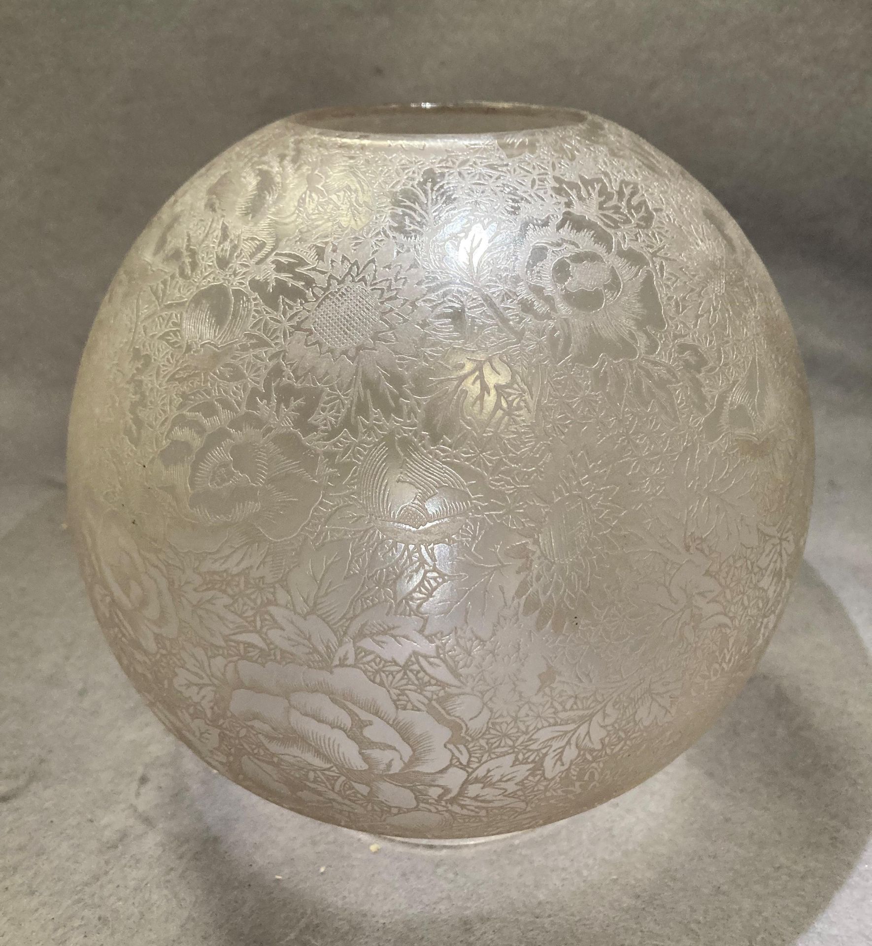 An etched glass shade - 20cm high