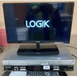 A Logik L19HED1419" LED TV and a Panasonic NV-VP33 DVD/CD player both complete with remote controls