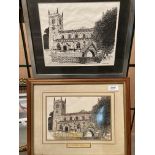 Two small pen and ink prints of Holy Trinity Church, Rothwell by Stephen C.