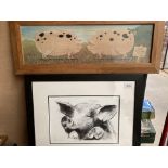 Framed print of a Happy Pig 20cm x 29cm with signature and M.