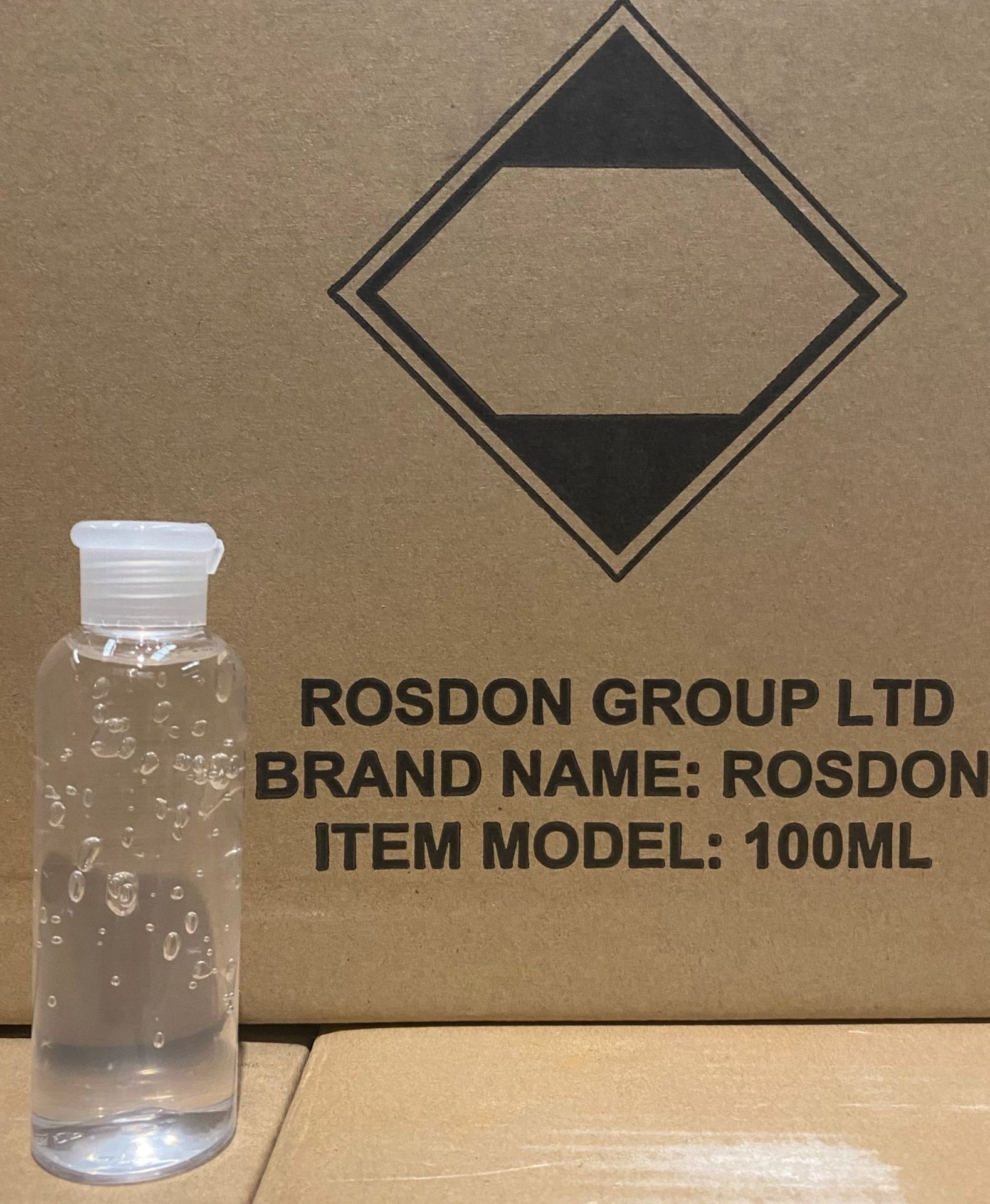 192 x 100ml Rosdon Group Ltd Hand Sanitiser Gel (Unlabelled clear plastic bottles) - 1 outer box