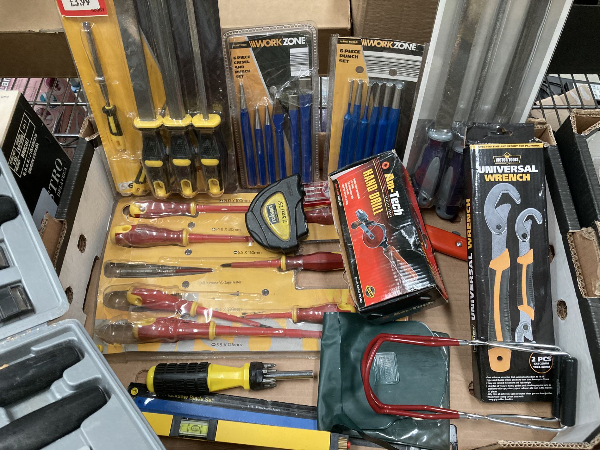 Contents to crate - assorted chisels, punch sets, wood chisels, file sets, hand drill, etc. - Image 2 of 3