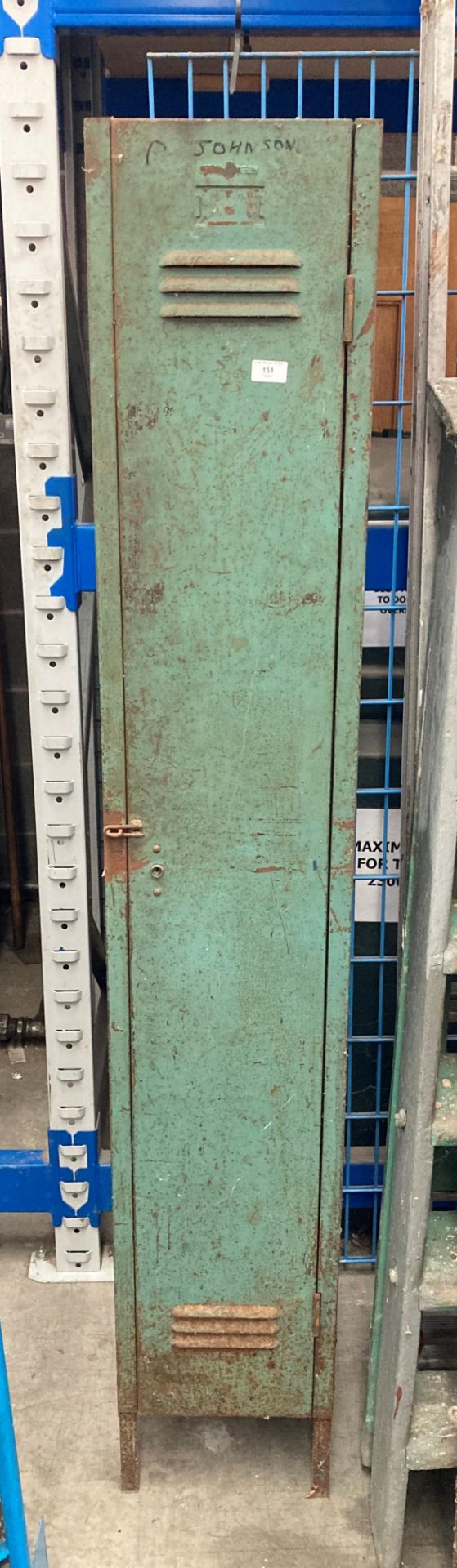 Vintage green metal single door locker,