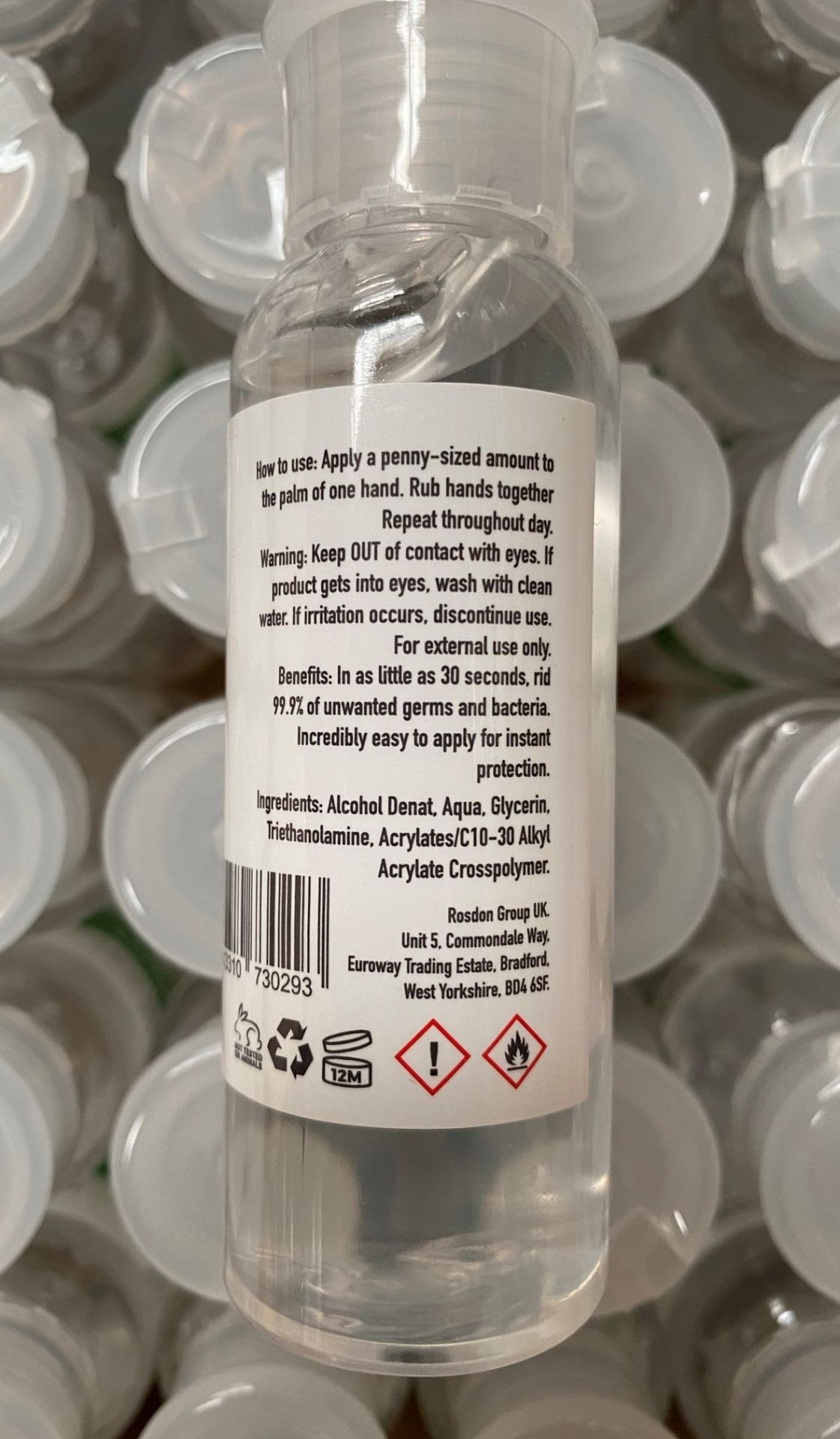 384 x 50ml flip top bottles of Rosdon Group UK hand sanitiser (Labelled clear plastic bottles) - 1 - Image 5 of 5