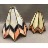 Two reproduction 'Tiffany style' lamp shades, one approximately 30cm high,
