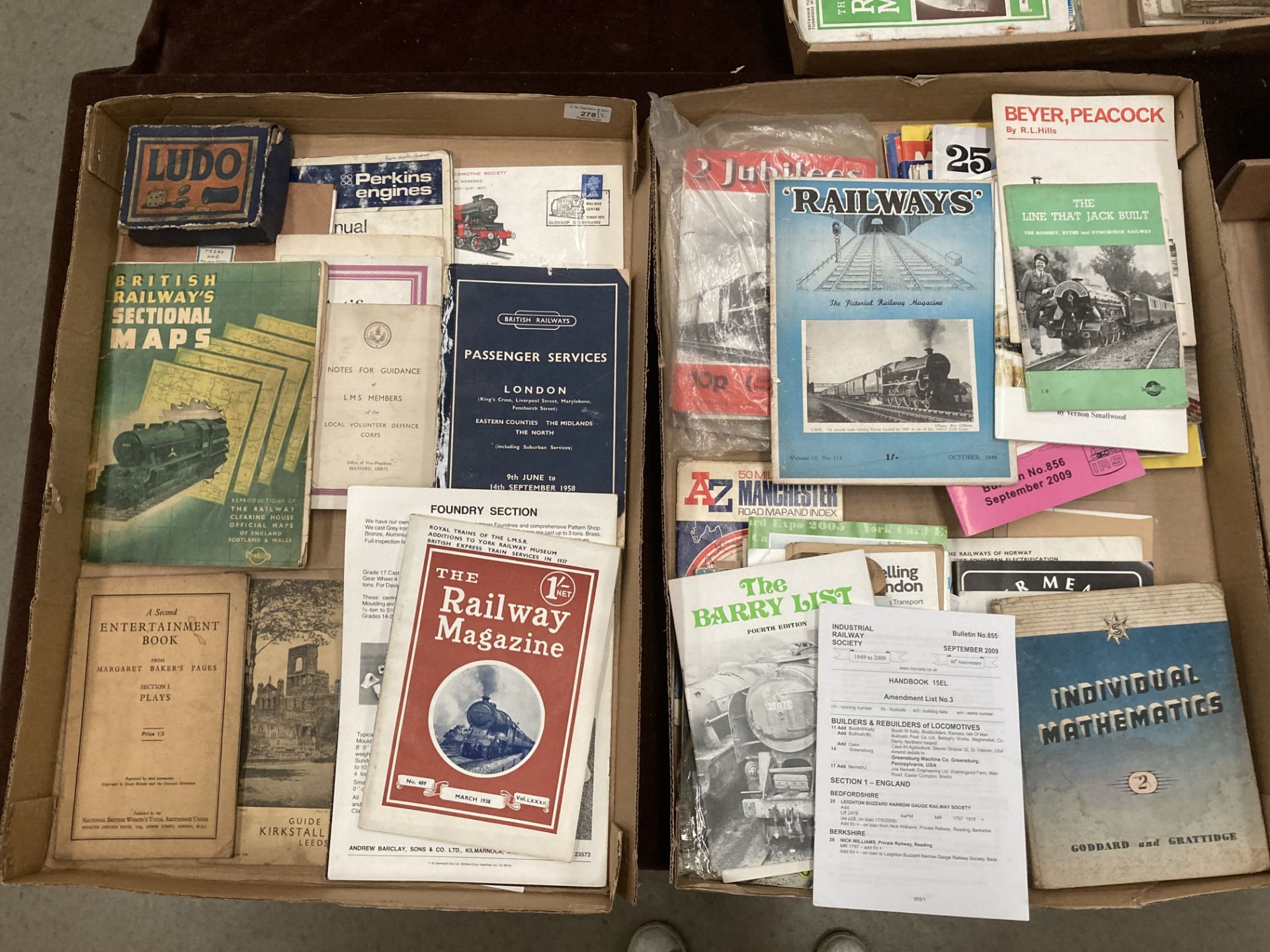 Contents to two trays - railway related ephemera and booklets - British Railways Passenger Services