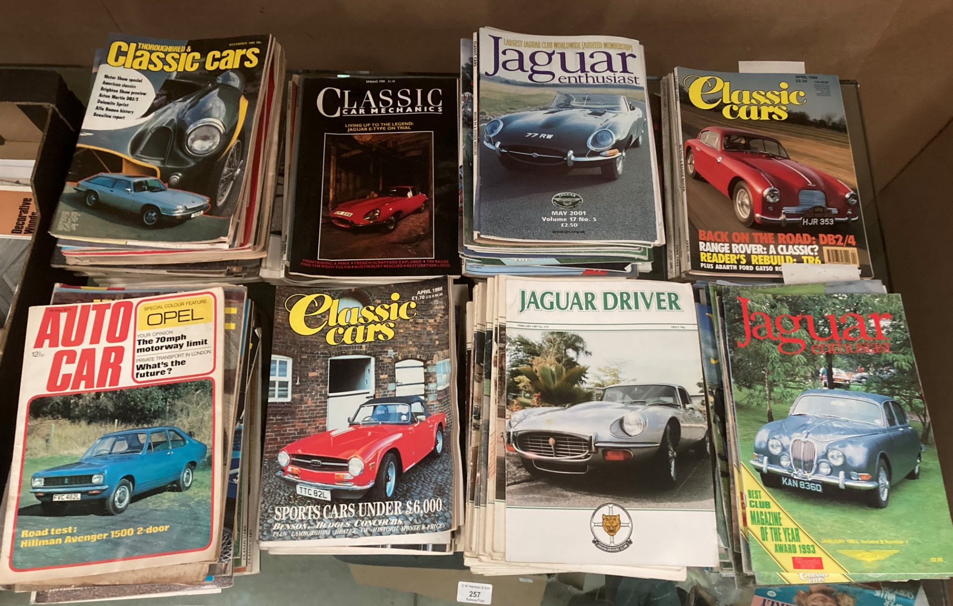 Contents to eight stacks - a quantity of vintage car magazines,