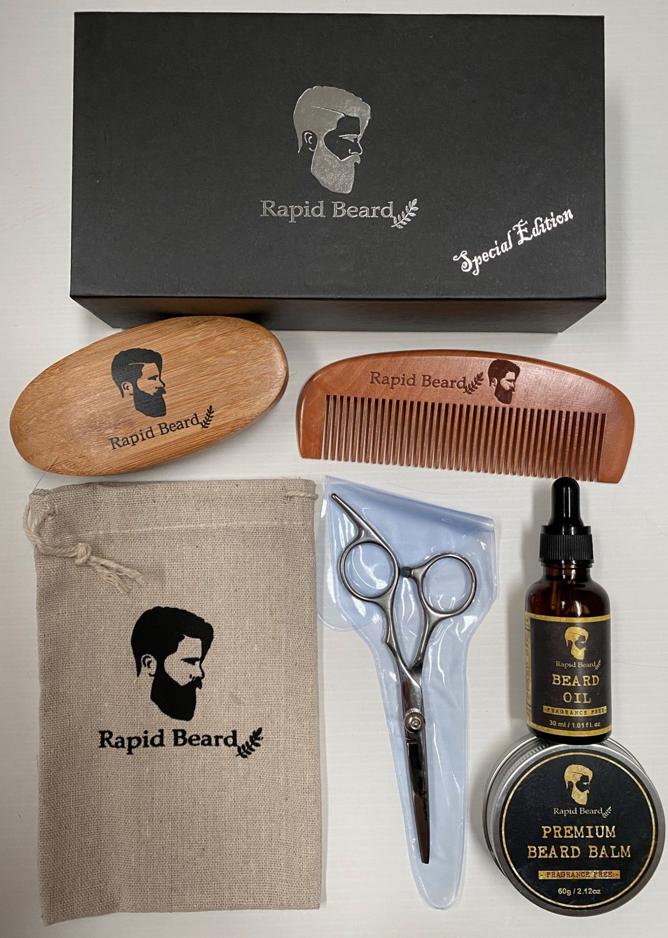 40 x 5 piece Special Edition Rapid Beard sets (scissors, comb, brush, beard oil,