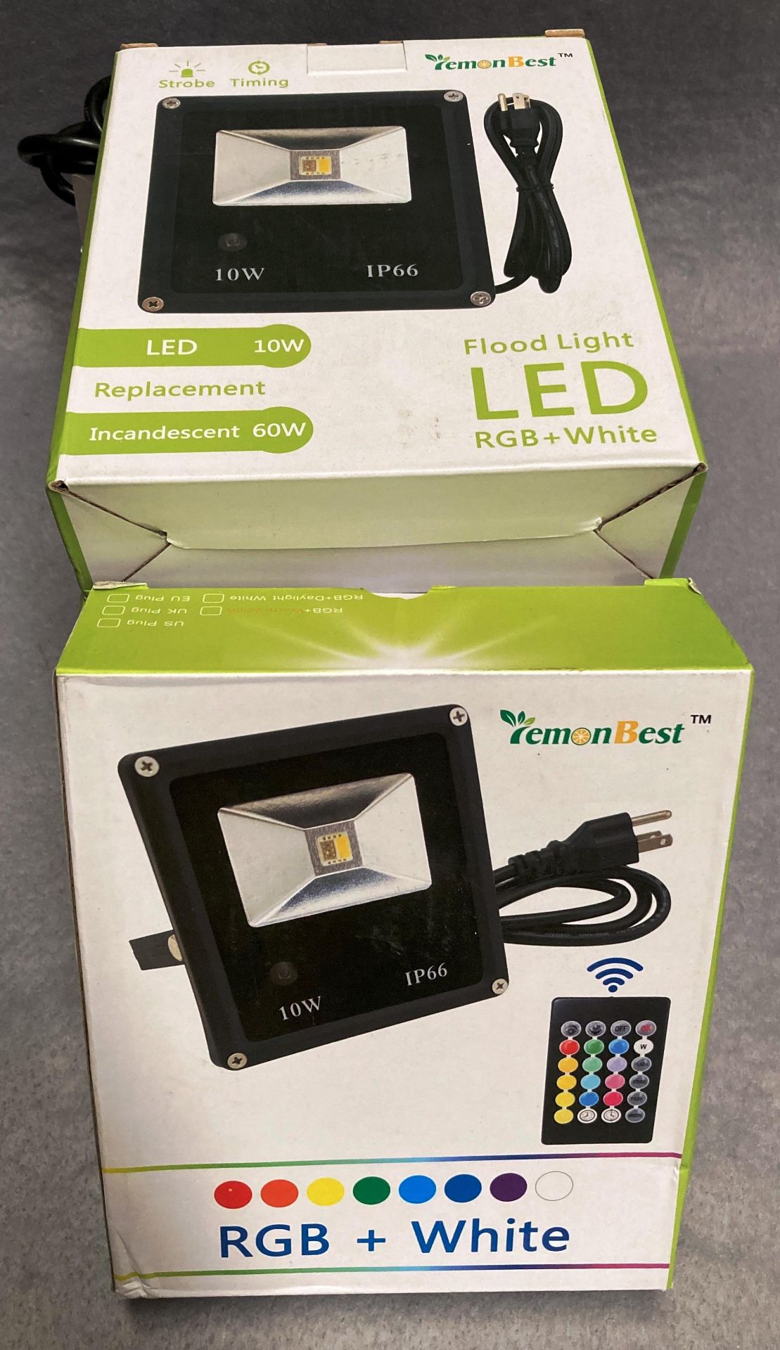 5 x Lemon Best low IP66 LED flood light RGB and white complete with remote control and Euro plug