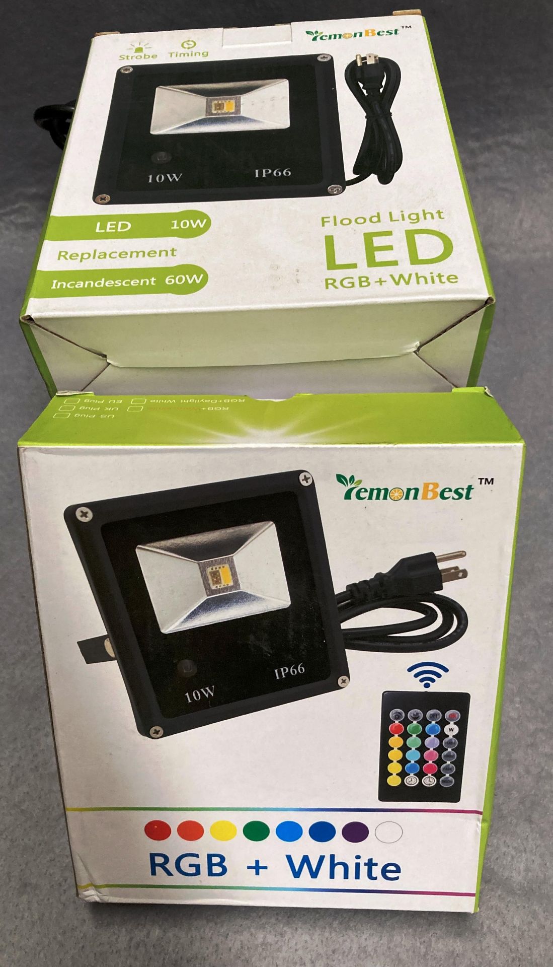 6 x Lemon Best low IP66 LED flood light RGB and white complete with remote control and Euro plug