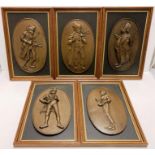 Five framed 3D wall plaques - characters from Oliver Twist - Fagin, Oliver, The Artful Dodger,