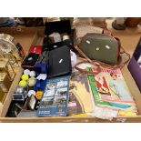 Contents to tray - an AE ladies hangbag in green, costume jewellery, shoe shine kit,