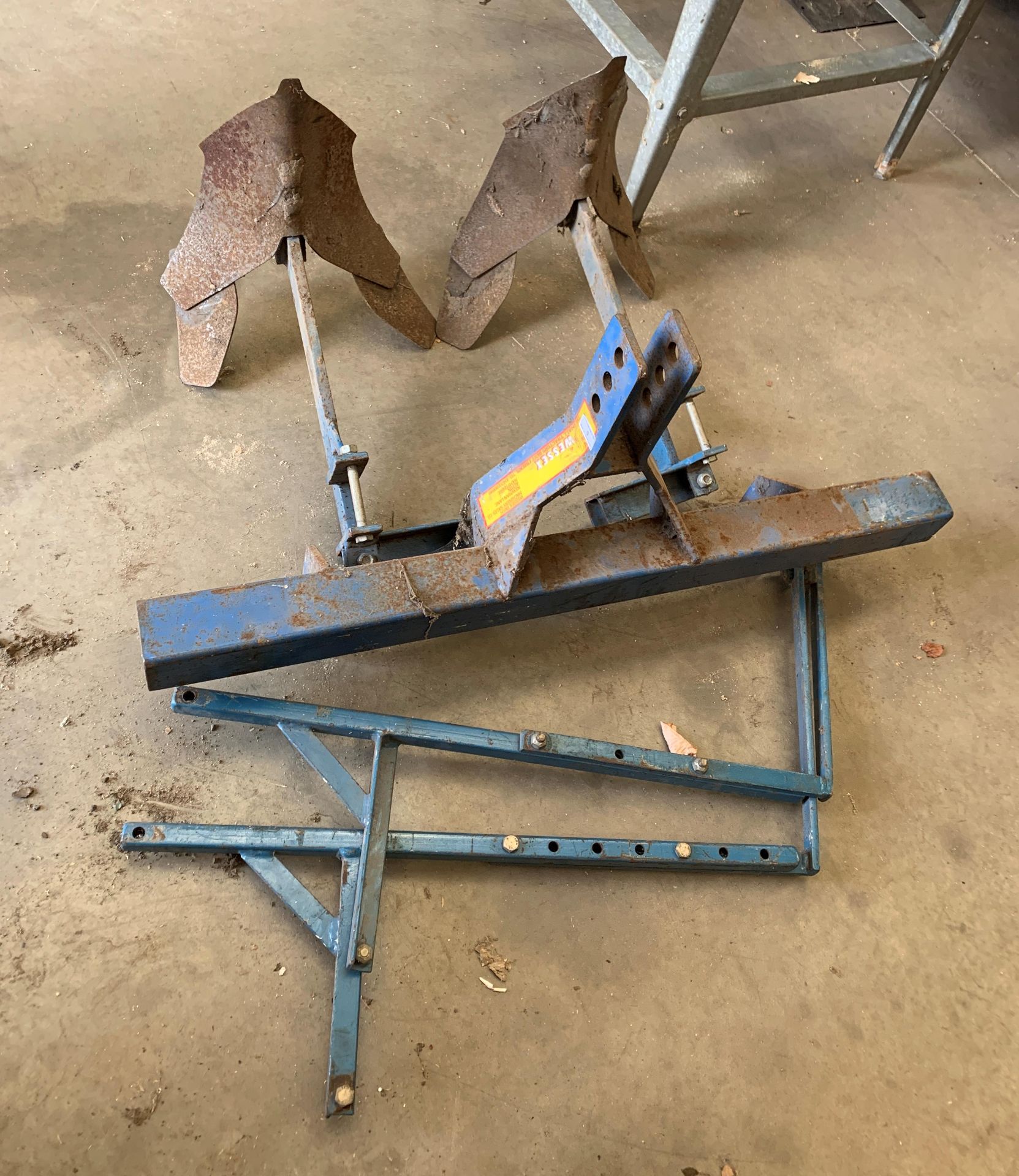 A blue metal frame TWO PLOUGH ATTACHMENT *Please note, - Image 3 of 5