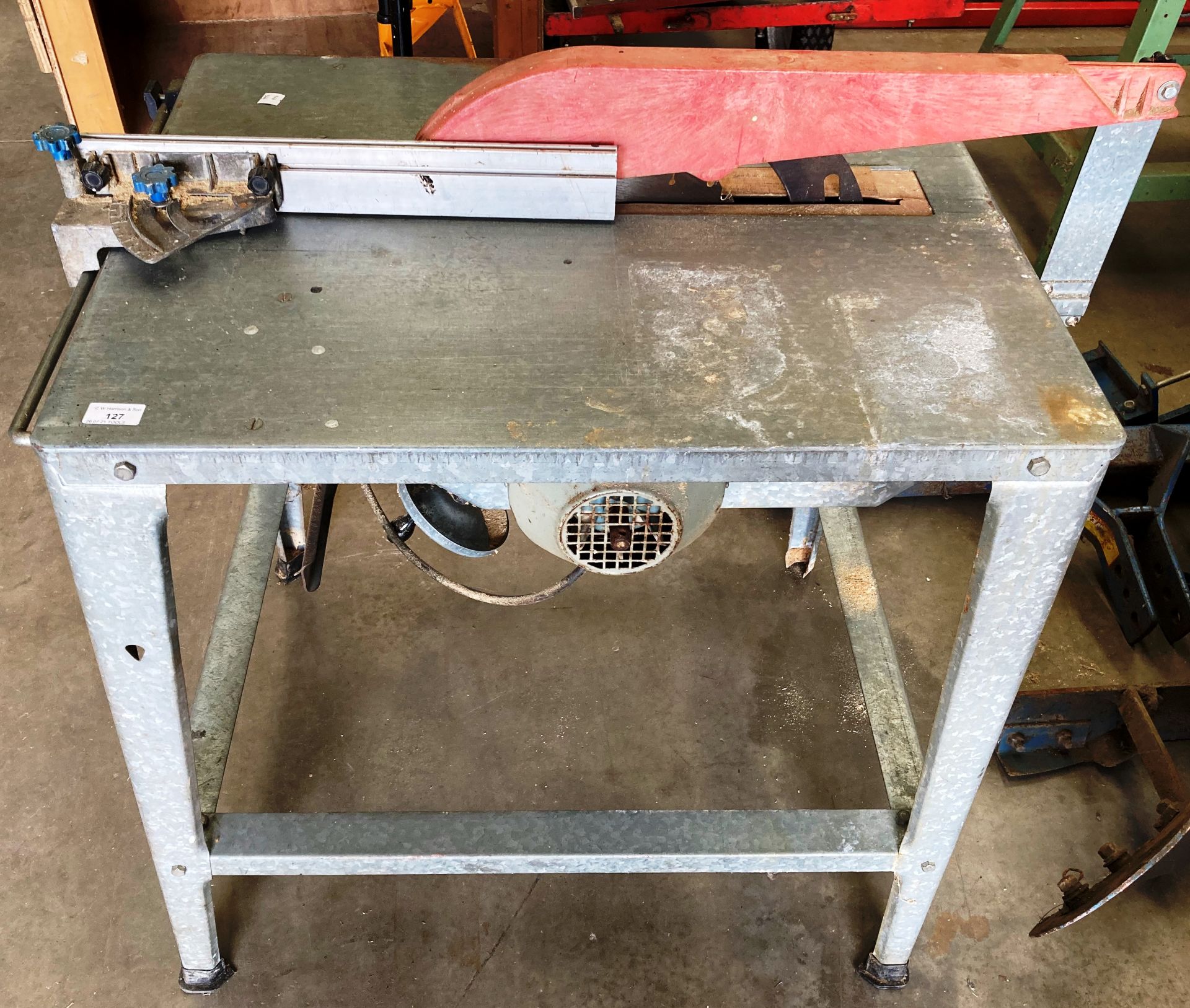 A 3 phase circular saw bench on galvanised table - no lead