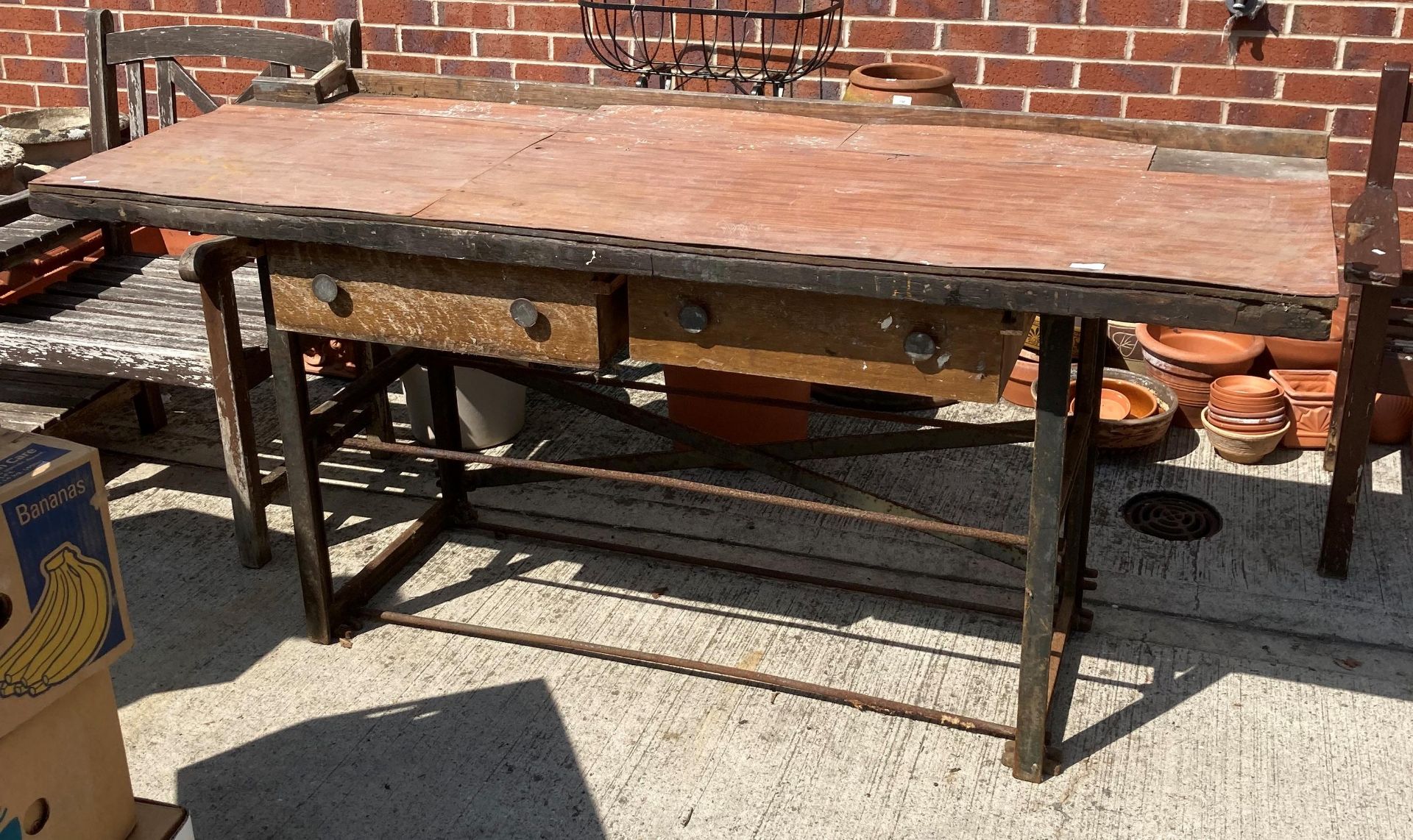 A metal framed, wood topped workbench, - Image 2 of 2