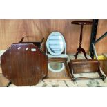 Five items - small mahogany finish octagonal side table with under tray, reproduction tripod table,