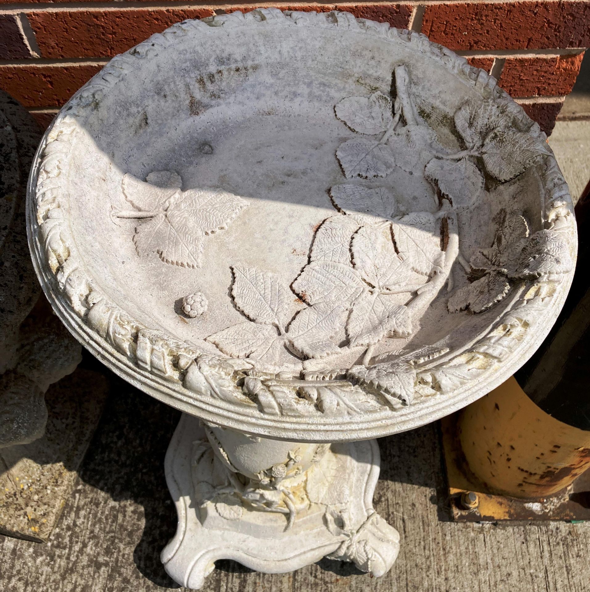 A white concrete circular bird bath on pedestal base 36cm dia x 72cm high - Image 2 of 2