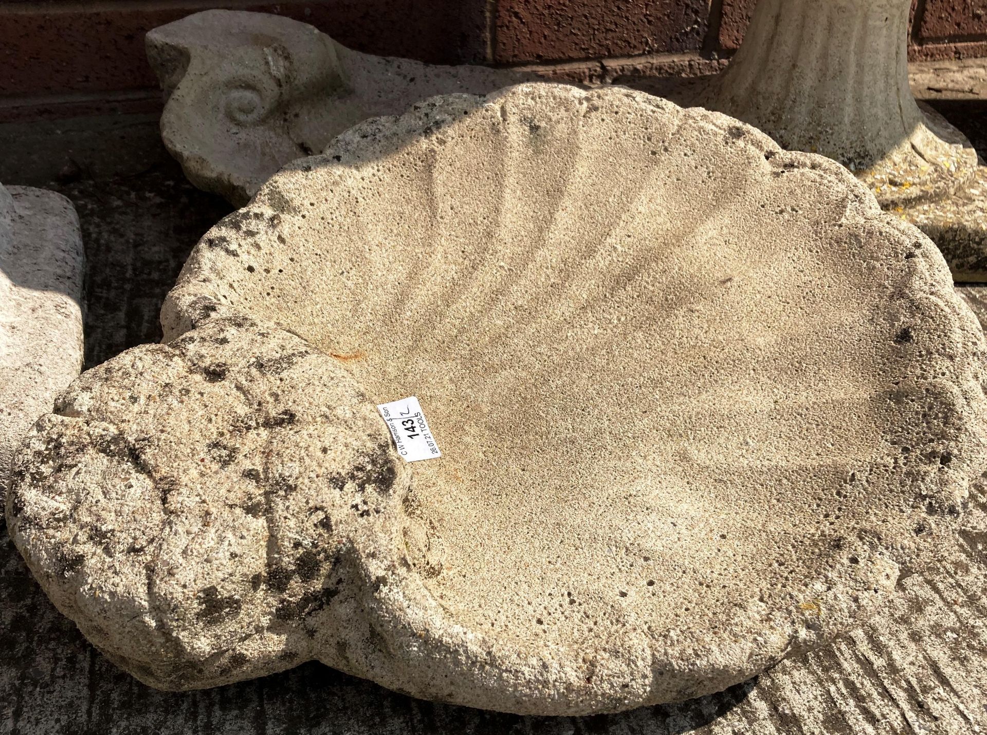 Two concrete shell bird baths - no pedestals - 36cm dia - Image 2 of 2