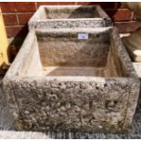 A pair of composition and concrete square garden planters each 28 x 28 x 17cm deep