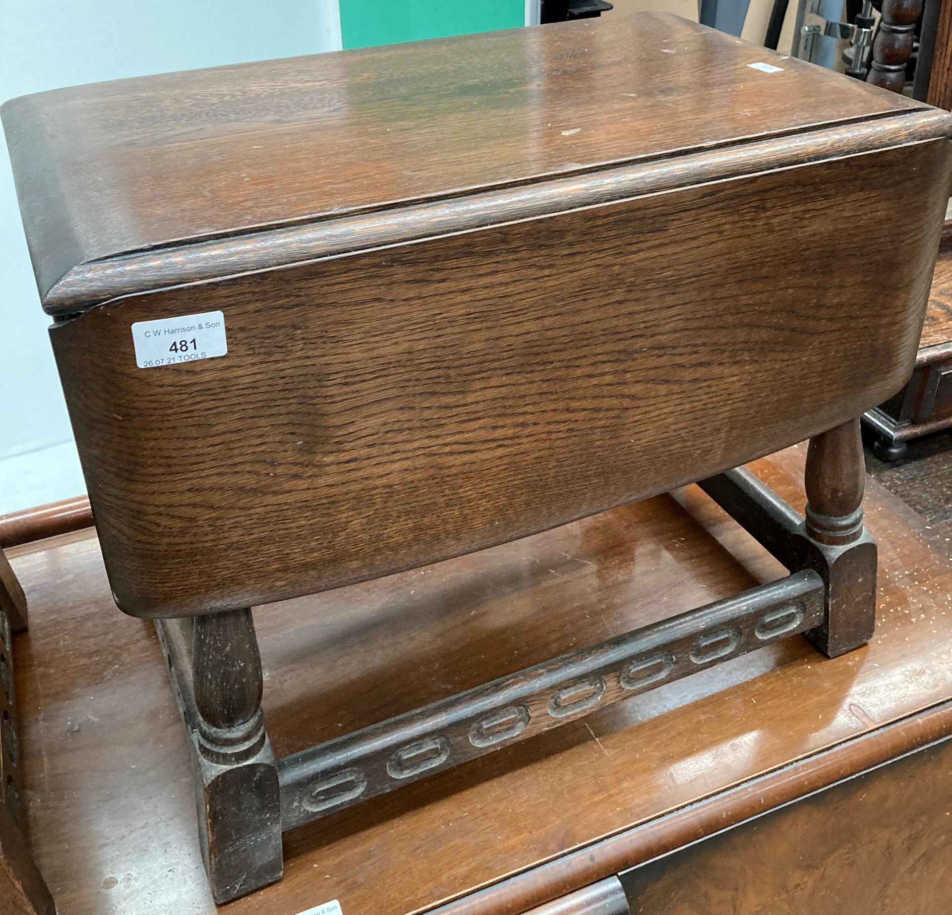 An oak Priory drop leaf low side table 50 x 70cm when open