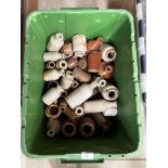 Contents to green plastic crate - quantity of cream and brown glazed jars and bottles