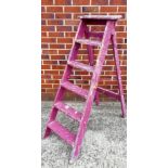 A Pioneer ladder pink painted five step wooden step ladder