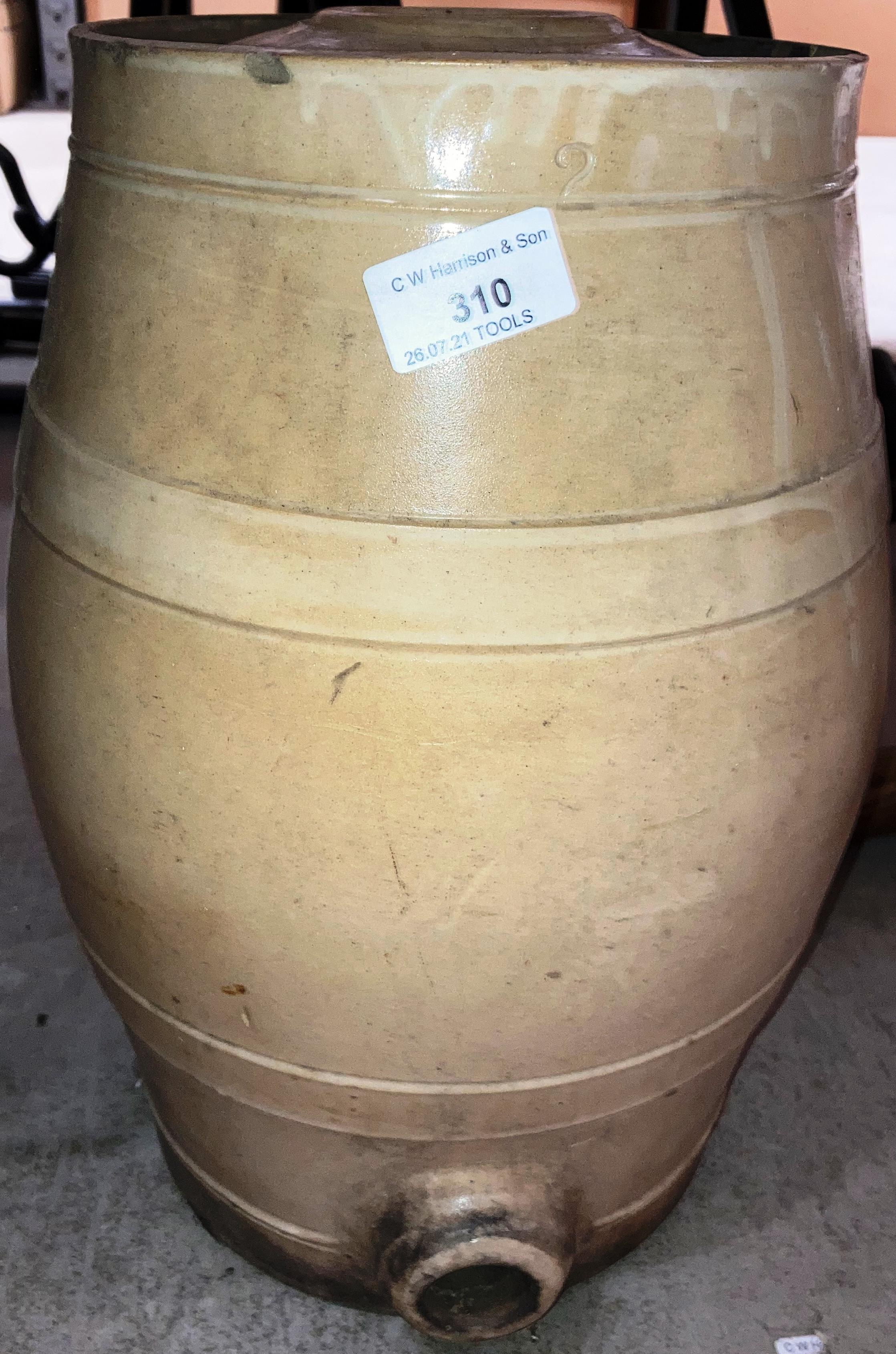 Beige ceramic beer barrel 36cm high