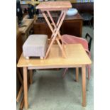 Light oak finish table 60cm x 85cm small stool and small folding table (3)