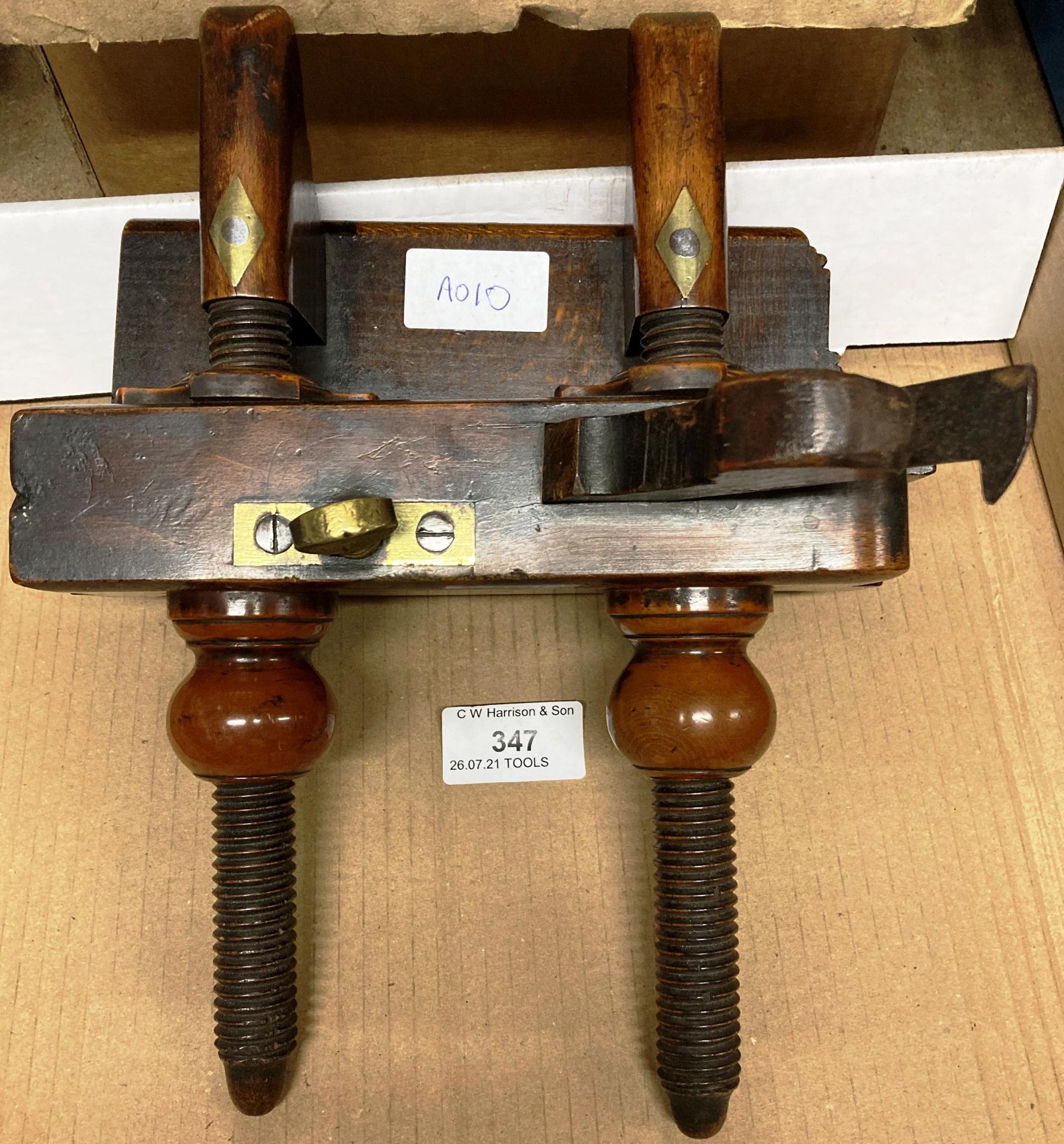 A Varvill & Son York beech screw stem plough plane