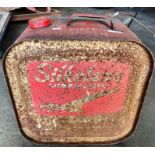 A Silkolene Lubricants vintage red metal portable fuel can 36 x 23 x 36cm high