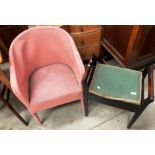 Mahogany piano stool and a pink painted bathroom armchair