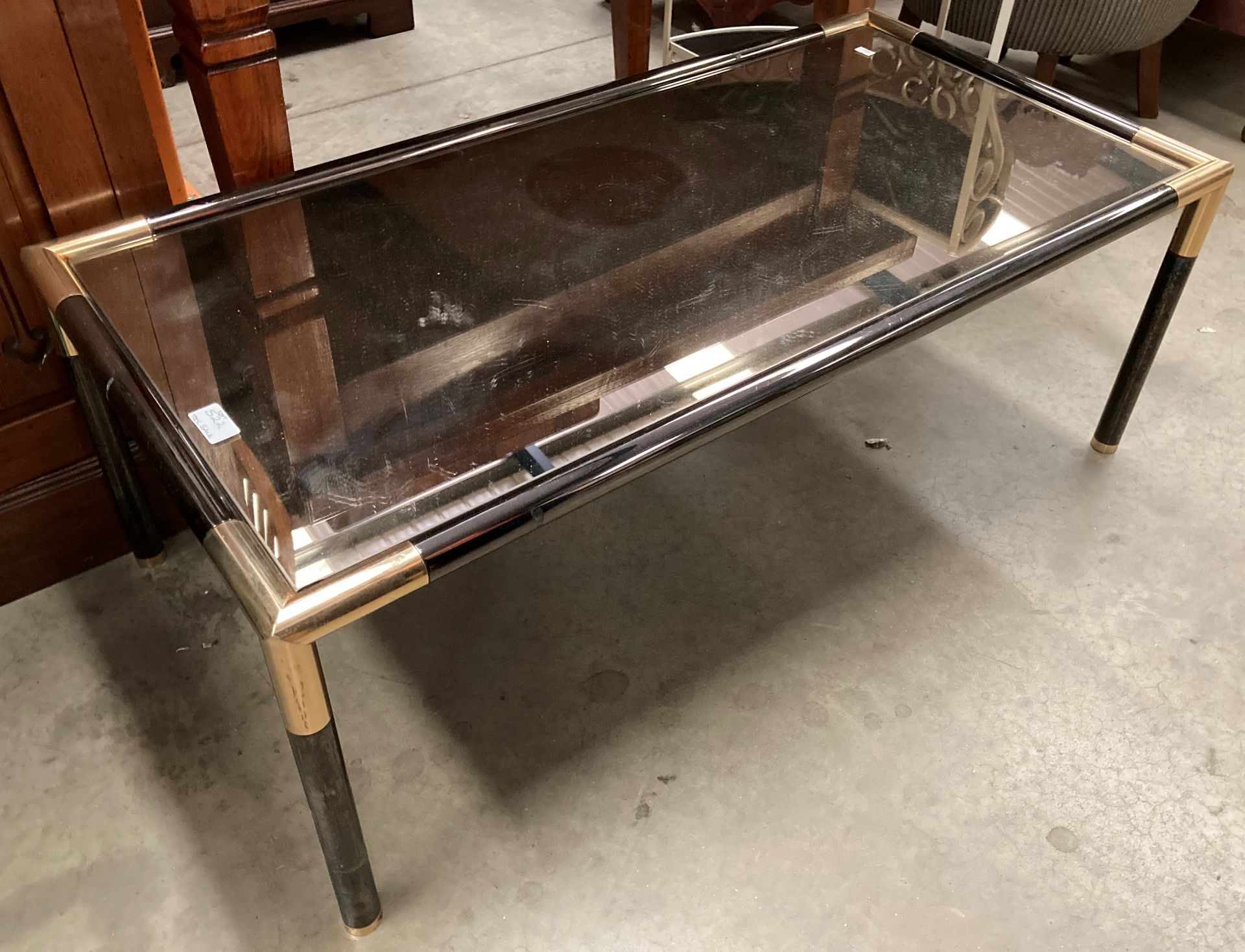 Black and brass finished rectangular mirrored coffee table 100cm x 50cm