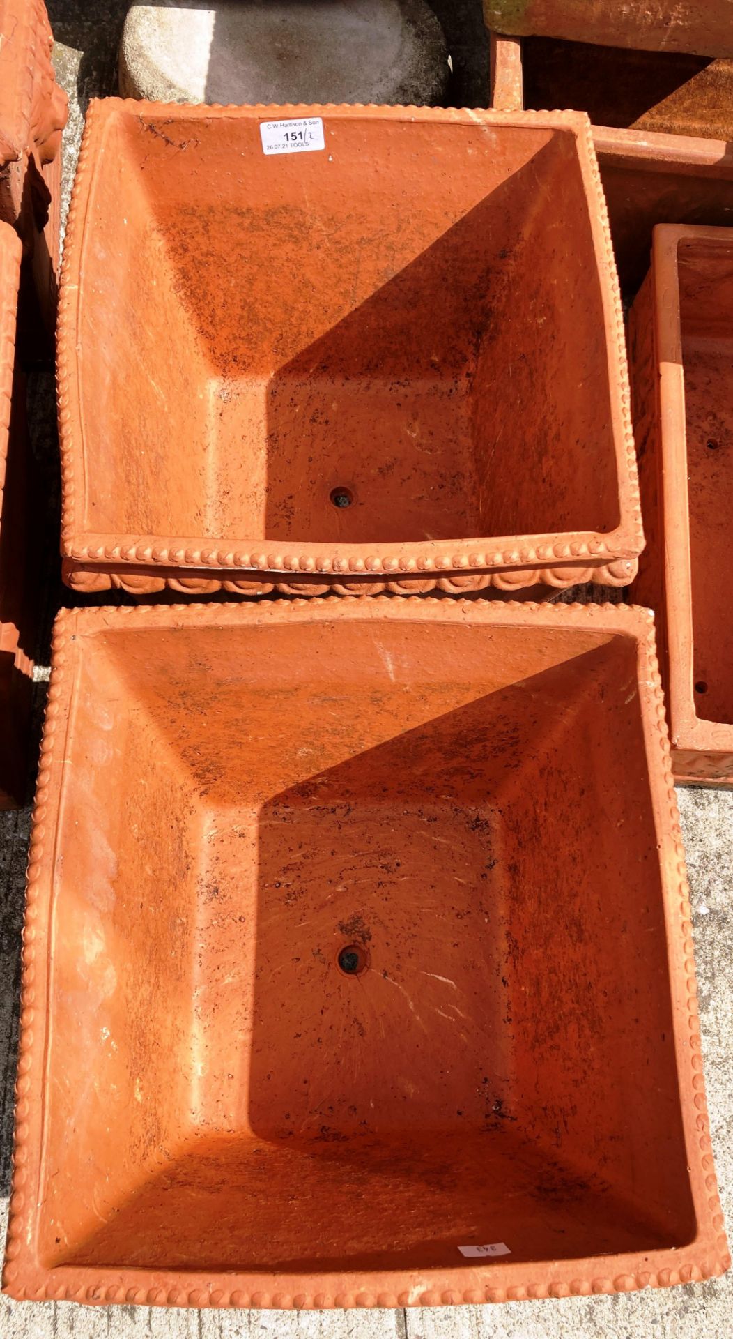 A pair of square terracotta planters each 30 x 30 x 23cm high - Image 2 of 2