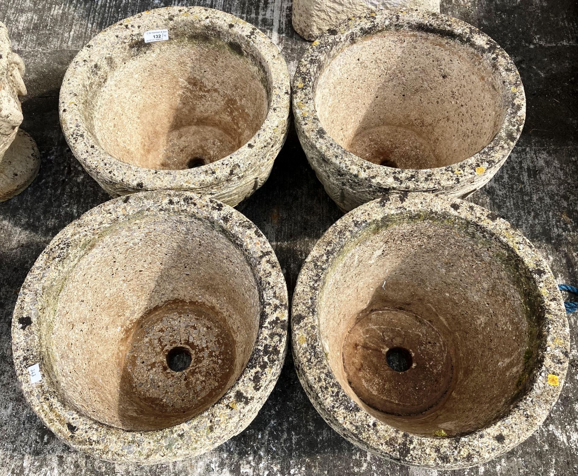 A set of four composition and concrete planters each 34cm dia x 25cm high - Image 2 of 2