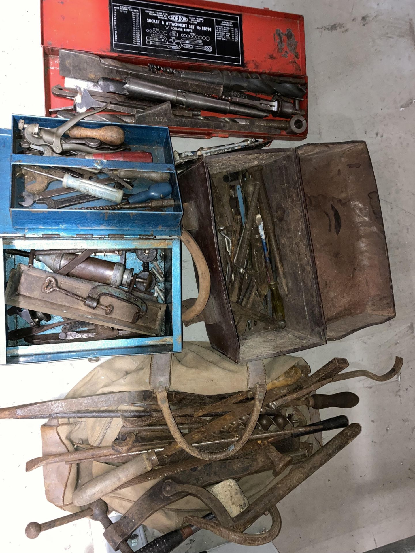 Two assorted tool bags and contents - a blue metal tool box and contents - assorted vintage hand - Image 2 of 2