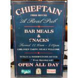 Large blue painted double sided pub sign 'The Chieftan' 122cm x 183cm high