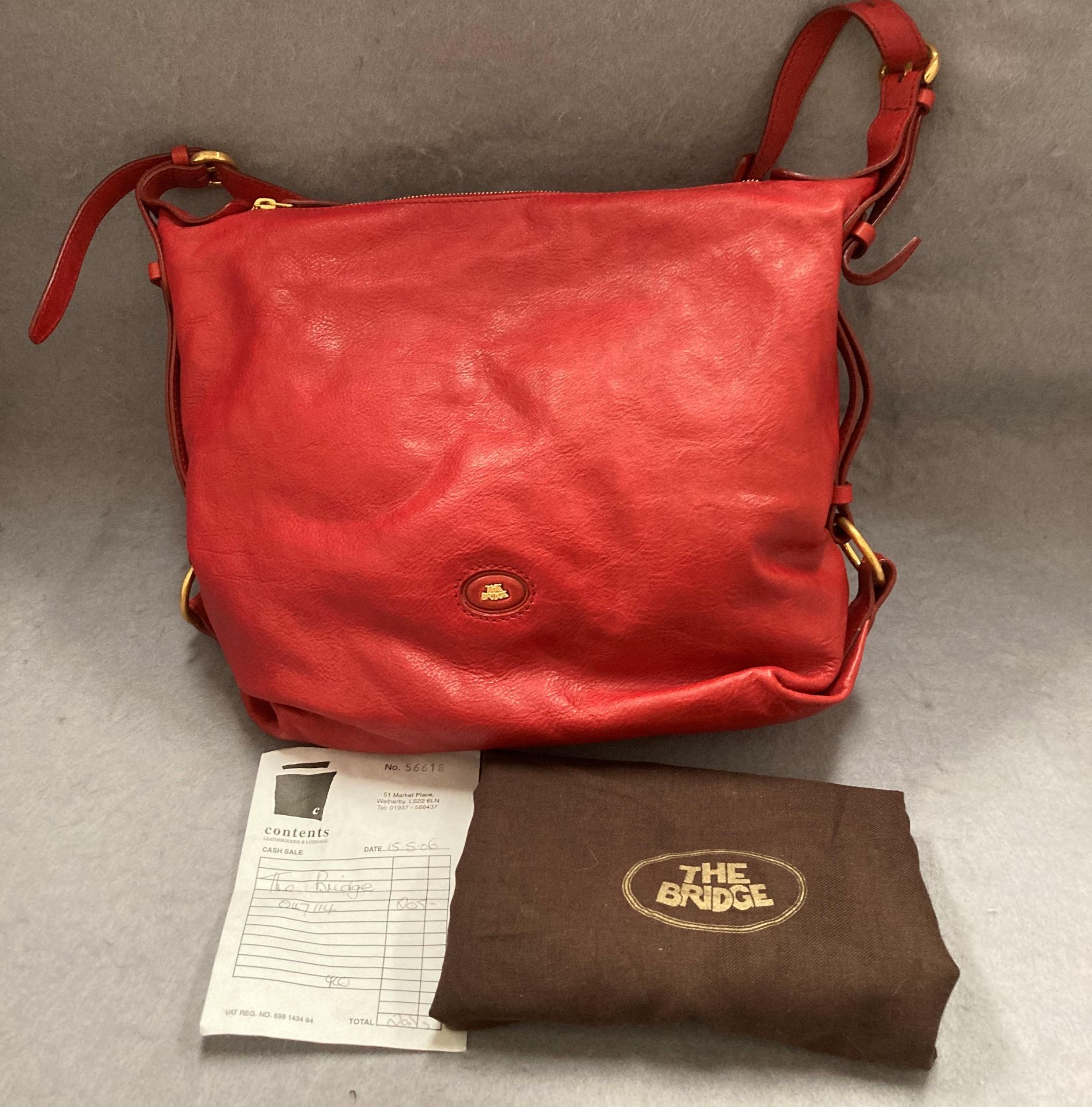 The Bridge red leather bag with protective bag original retail price £205